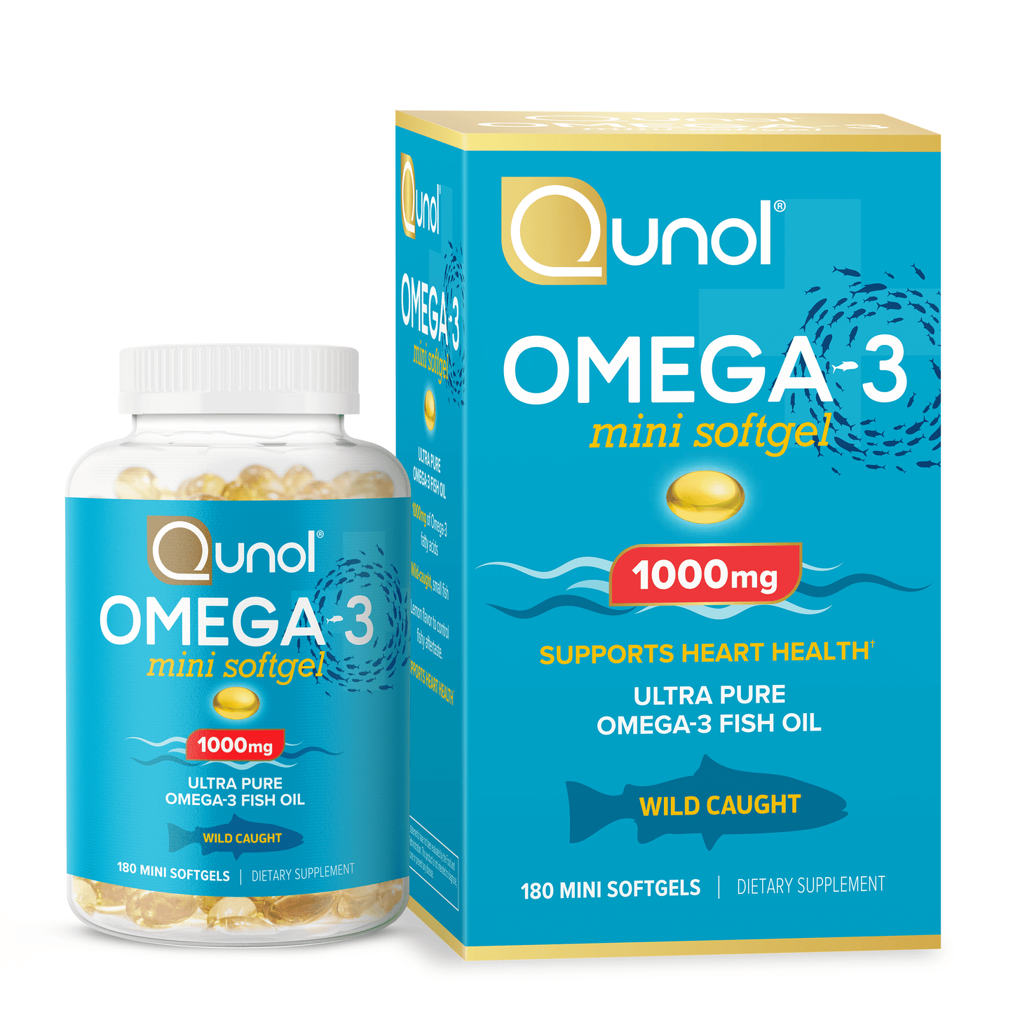 Mini Omega-3 Fish Oil Supplement (180 Count) Heart Health Support with 1000Mg Wild Caught Omega-3 Fatty Acids (Including EPA & DHA)