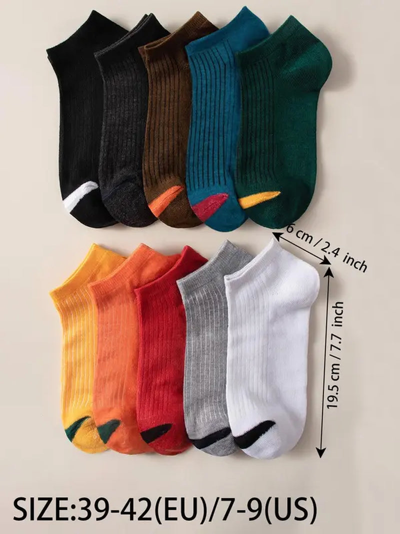 Men'S 20 Pairs Colorblock Ankle Socks, Casual Comfy Breathable Low Cut Socks for Daily Outdoor Wear, Multipack Knit Socks for All Seasons