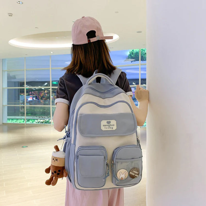 Cute Campus Preppy Backpack Large Capacity Multi-Pocket Bags Women Primary Junior High School Students Schoolbags