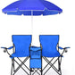 Portable Folding Picnic Double Chair W/Umbrella Table Cooler Beach Camping Chair for Patio Pool Park Outdoor