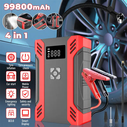 Car Jump Starter with Air Compressor 5000A Portable Car Jumper with 160PSI Digital Tire Inflator,12V Lithium Battery Charger Booster Box with Type-C Quick Charge (Up 6L Gas/4L Diesel Engine)With LED Lighting