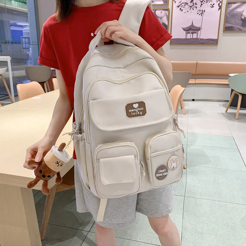 Cute Campus Preppy Backpack Large Capacity Multi-Pocket Bags Women Primary Junior High School Students Schoolbags