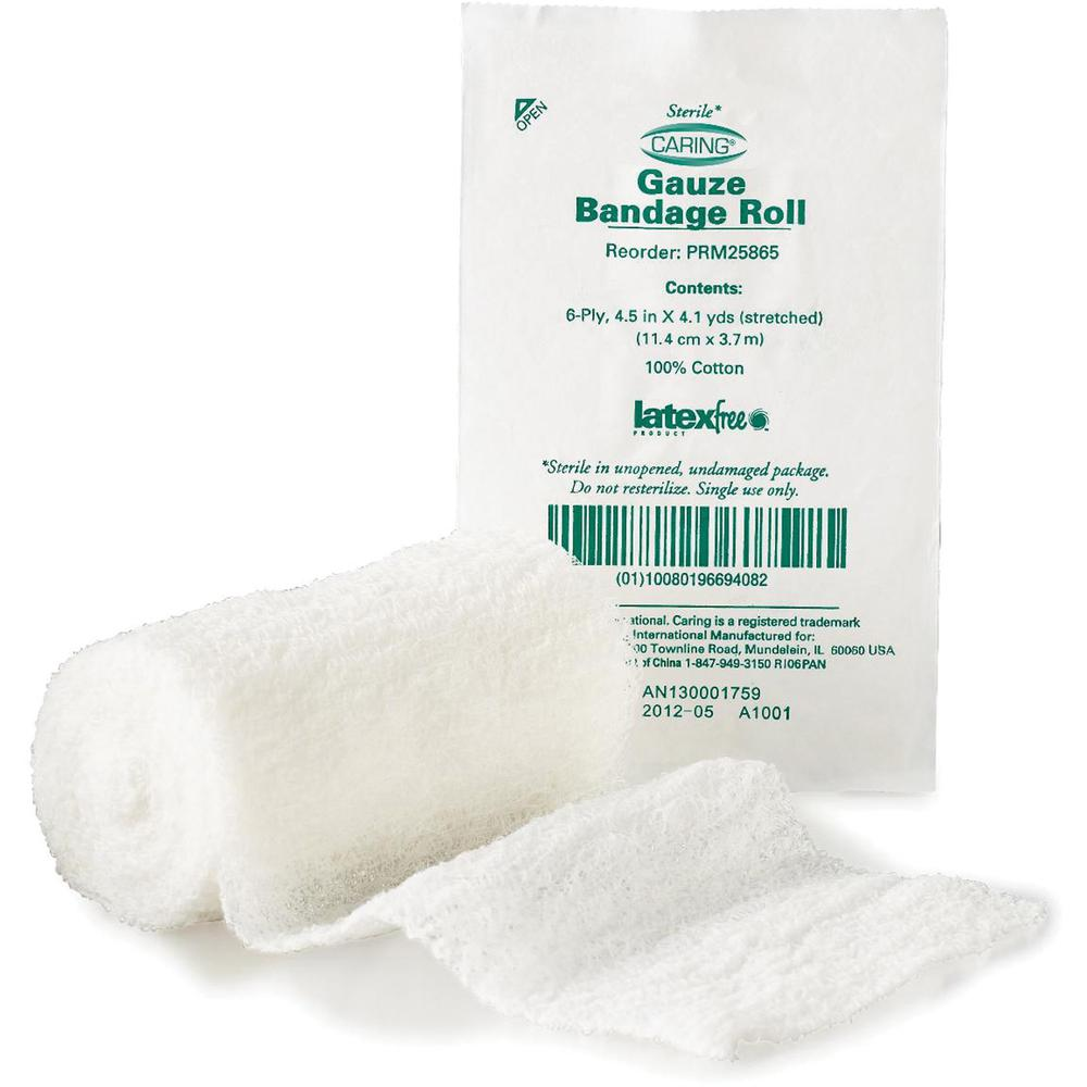 Medline Sterile Gauze Bandage Roll - 6 Ply - 4.50" x 12.30 ft - 100/Box - White