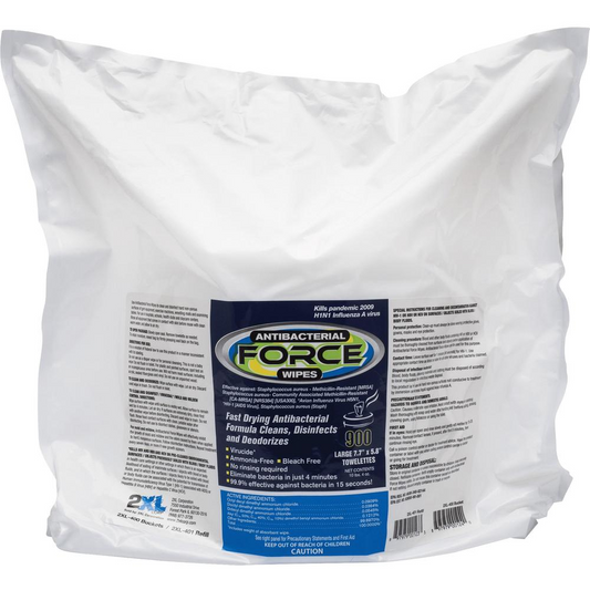 2XL Antibacterial Force Wipes Bucket Refill - 6" x 8" - White - Anti-bacterial, Absorbent, Disposable, Disinfectant, Hygienic, Soft, Durable, Non-irritating, Non-toxic, Non-abrasive - 900 Per Bucket -