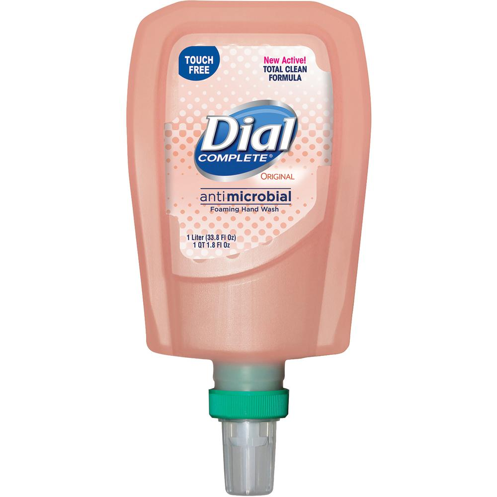 Dial FIT TouchFree Refill Antimicrobial Soap - 33.8 fl oz (1000 mL) - Touchless Dispenser - Kill Germs - Hand - Peach - Non-drying - 3 / Carton