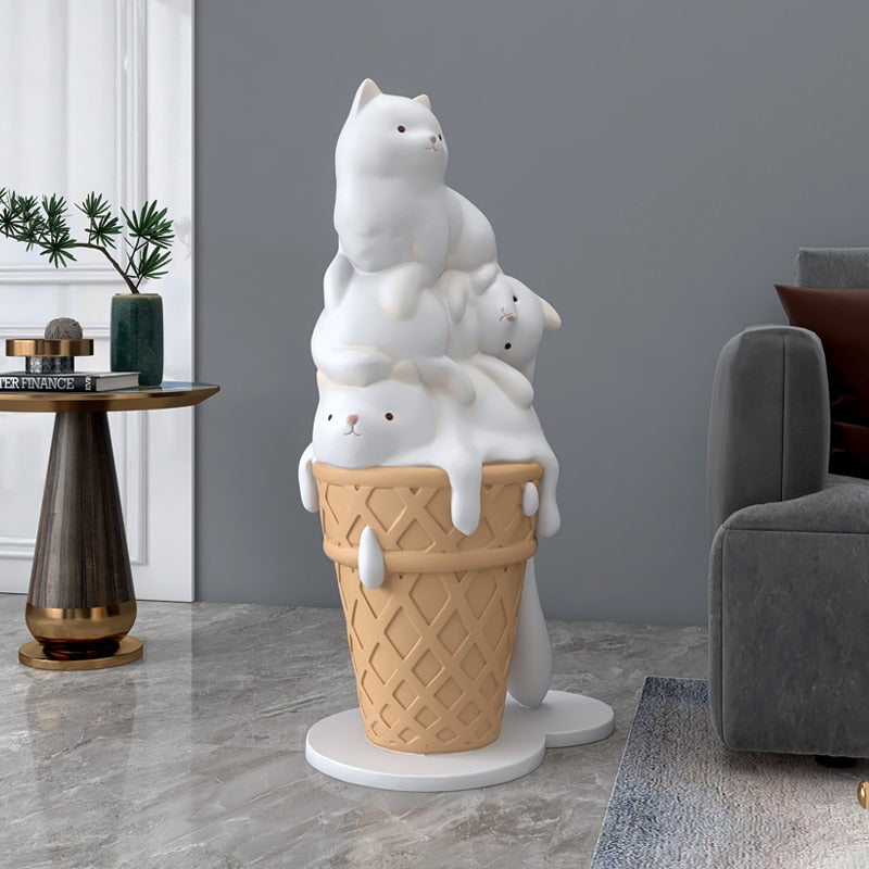 Creative Ice Cream Cat Resin Art Statue Figurine Modern Living Room Large Decorative Sculpture NordicStyle HomeDecor Accessories