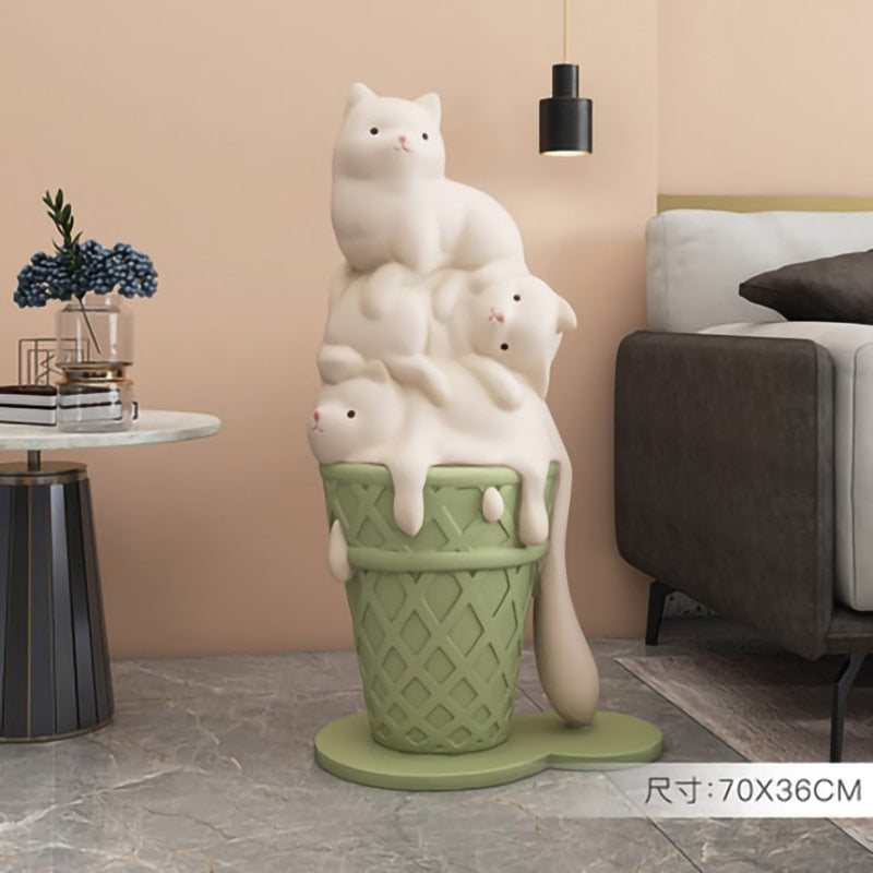 Creative Ice Cream Cat Resin Art Statue Figurine Modern Living Room Large Decorative Sculpture NordicStyle HomeDecor Accessories