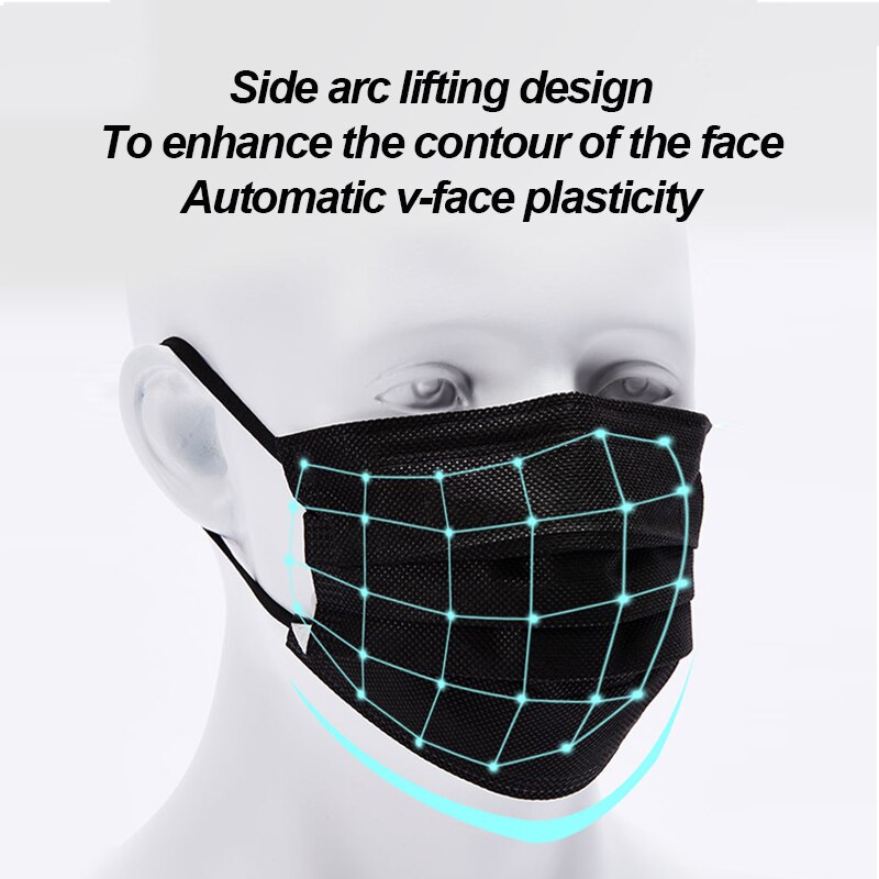 10-200pcs Surgical Face mask Disposable Black Non-wove  Filter Medical masks Certified surgical mask security protection masque