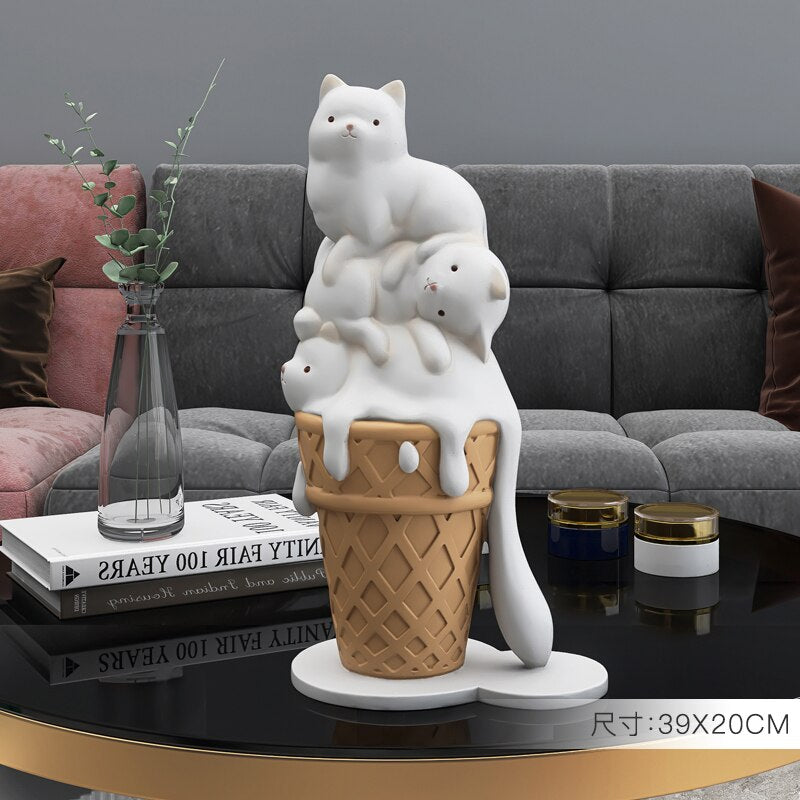 Creative Ice Cream Cat Resin Art Statue Figurine Modern Living Room Large Decorative Sculpture NordicStyle HomeDecor Accessories