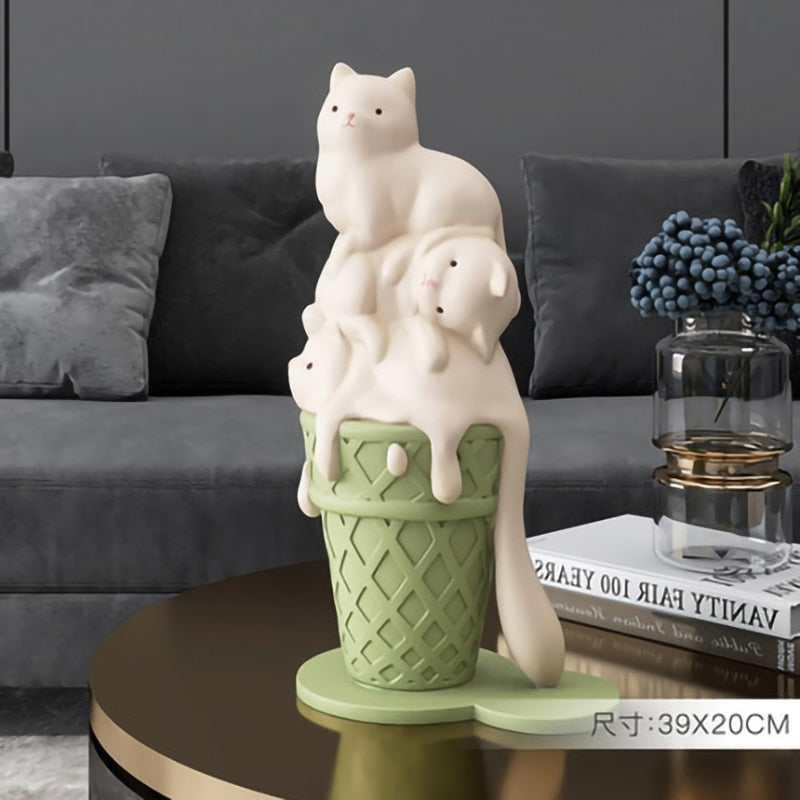 Creative Ice Cream Cat Resin Art Statue Figurine Modern Living Room Large Decorative Sculpture NordicStyle HomeDecor Accessories