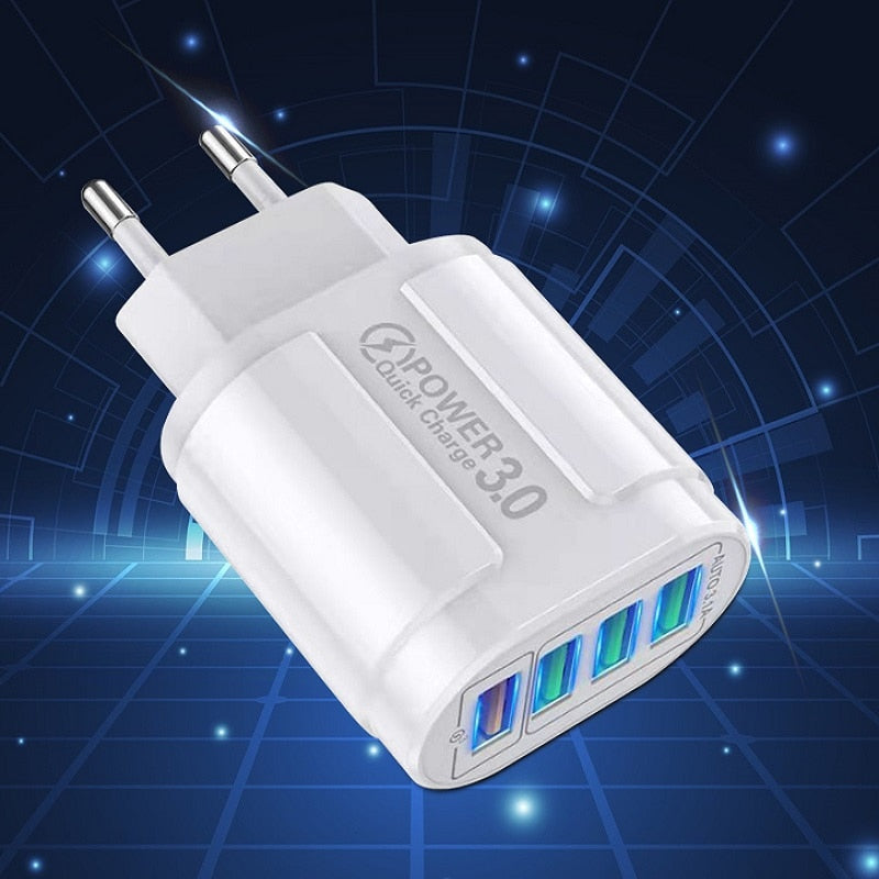 USB Charger 4 Ports EU US QC 3.0 48W Fast Charging Wall Charger Adapter For iPhone 13 12 11 Samsung Xiaomi Phone Charger