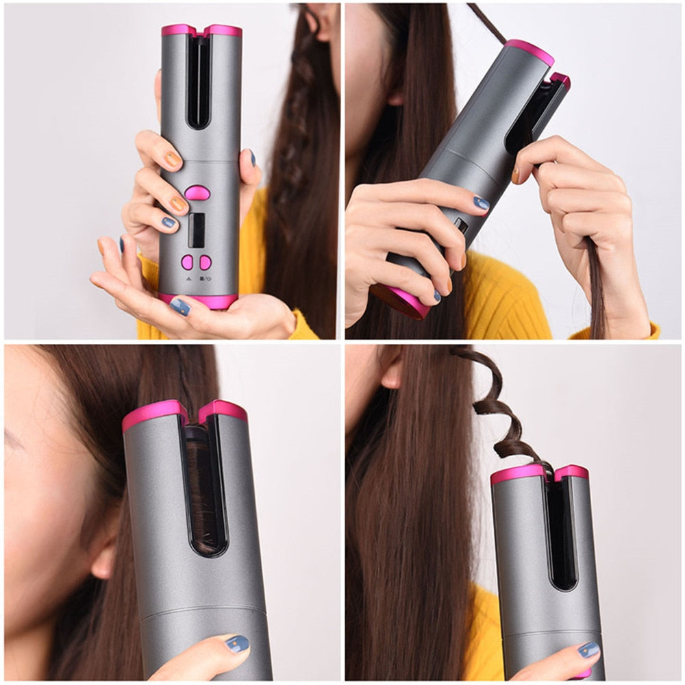 Cordless Automatic Rotating Hair Curler USB Rechargeable Curling Iron LCD Display Temperature Adjustable Hair Curler RollersTool