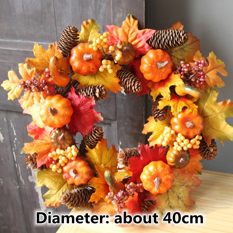 Halloween Decor Door Wreath Autumn Fall Pumpkin Garland Rustic Grapevine Front Door Decoration for Home Garden Farmhouse