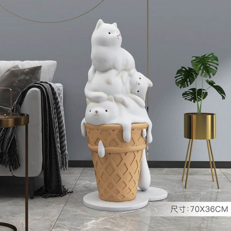 Creative Ice Cream Cat Resin Art Statue Figurine Modern Living Room Large Decorative Sculpture NordicStyle HomeDecor Accessories