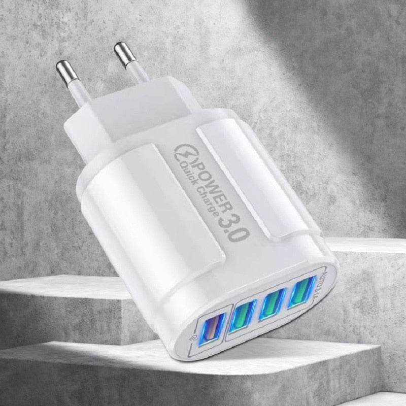 USB Charger 4 Ports EU US QC 3.0 48W Fast Charging Wall Charger Adapter For iPhone 13 12 11 Samsung Xiaomi Phone Charger