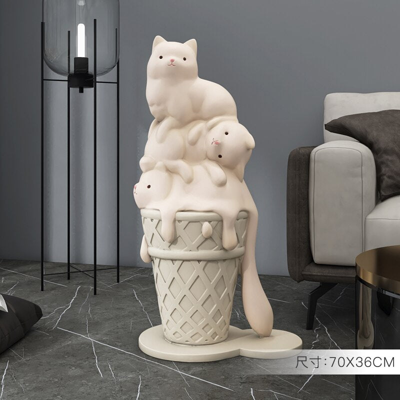 Creative Ice Cream Cat Resin Art Statue Figurine Modern Living Room Large Decorative Sculpture NordicStyle HomeDecor Accessories