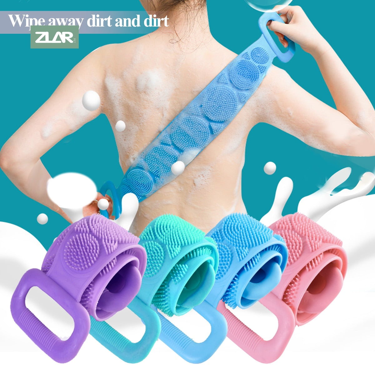 ZLAR Silicone Body Brush Bath Rub Wisp For Body Bath Belt Dry Massage Brush Back Scrubber Shower Brushes Exfoliating Bath Sponge