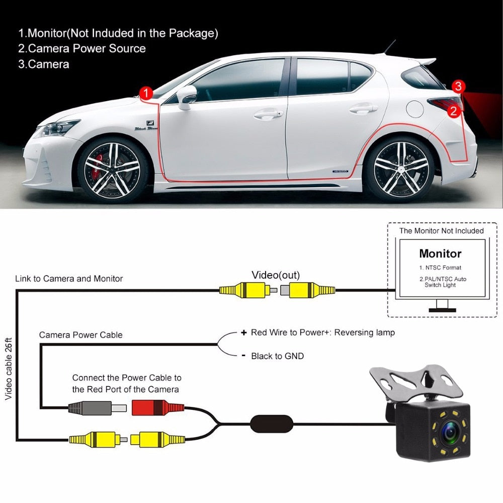 Podofo Car Rear View Camera Universal 12 LED Night Vision Backup Parking Reverse Camera Waterproof 170 Wide Angle HD Color Image