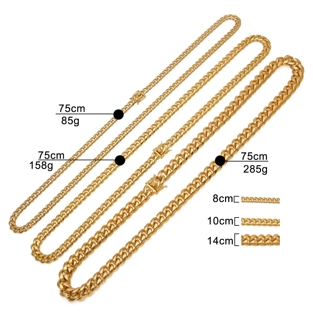 8mm/10mm/12mm/14mm Stainless Steel Curb Cuban Link Chain Punk Heavy Gold silver color  Plated Cuban Necklace For Men 30inch