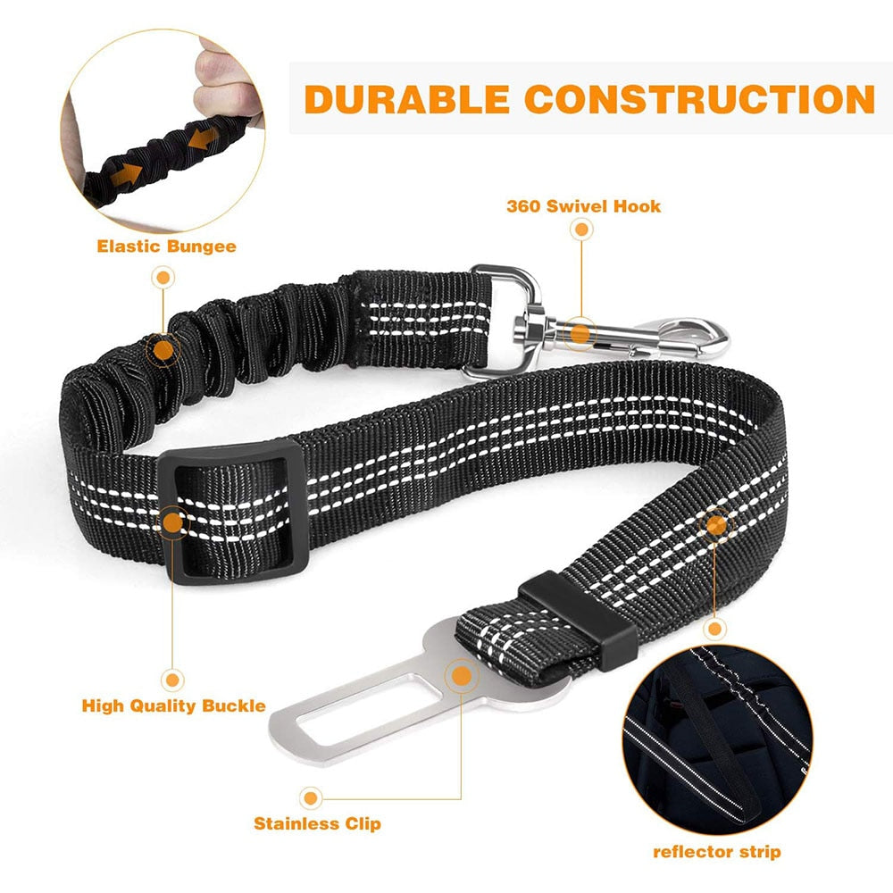 Pet Supplies Car Seat Belt Dog Seat Belt Dog Leash Vehicle Belt Adjustable Cushioning Elastic Reflective Safety Rope for Dog Cat