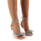 Rhinestone Bow-knot Women Sandals PVC Jelly Pumps Heels Ladies Shoes  Sexy Square Toe Ankle Buckle Strap New Party Sandals