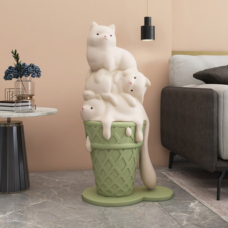 Creative Ice Cream Cat Resin Art Statue Figurine Modern Living Room Large Decorative Sculpture NordicStyle HomeDecor Accessories