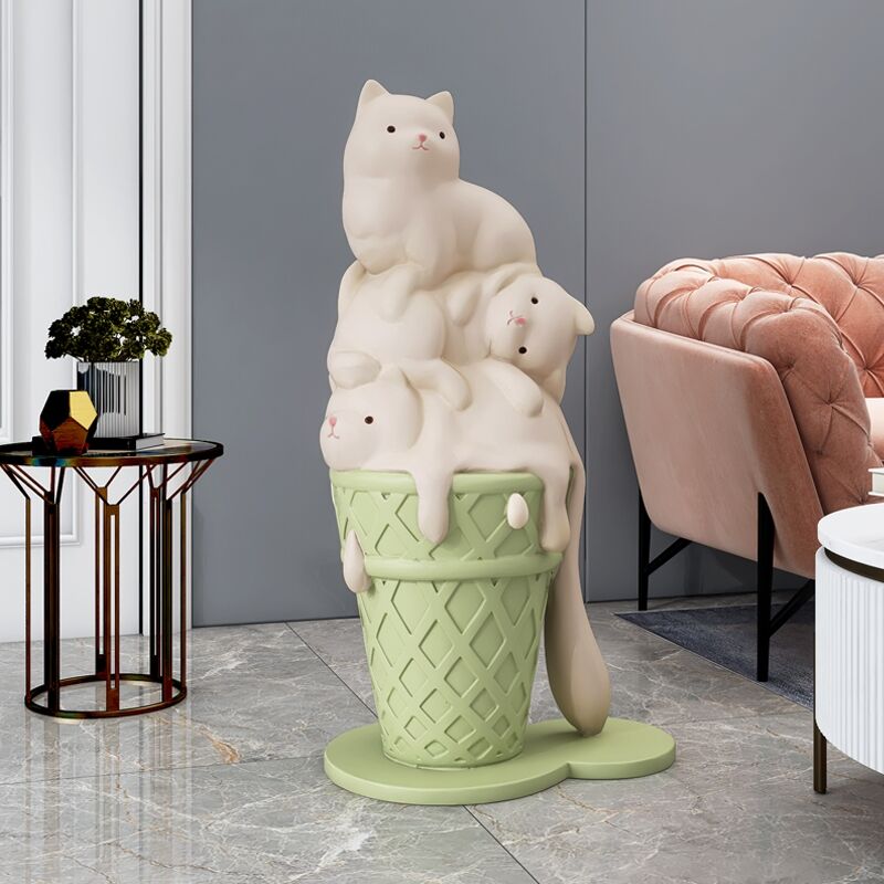 Creative Ice Cream Cat Resin Art Statue Figurine Modern Living Room Large Decorative Sculpture NordicStyle HomeDecor Accessories