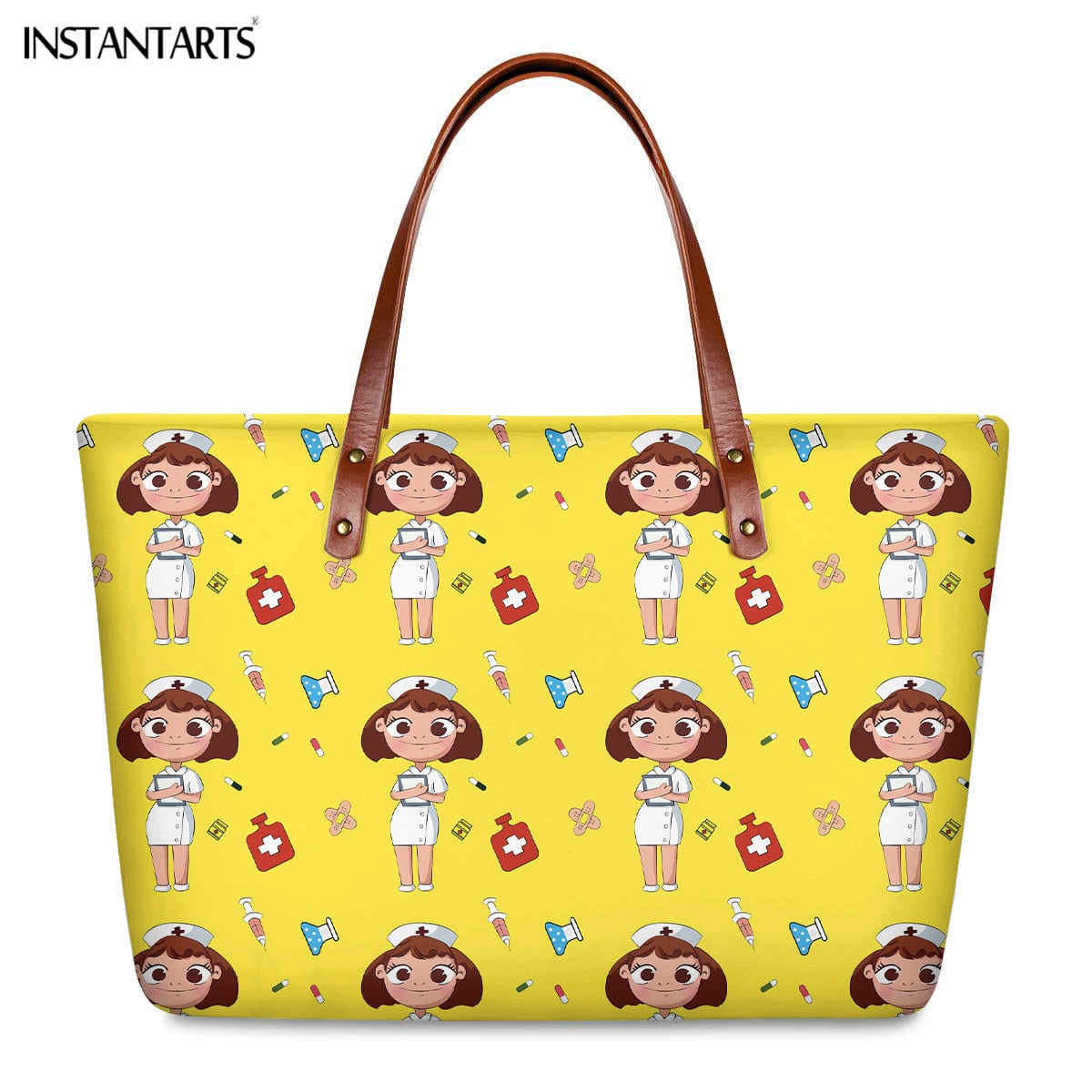 INSTANTARTS Cartoon Nurse Print Women Casual Work Handbags Large Capacity Tote Hospital Paramedical Fashion Travel Shoulder Bag