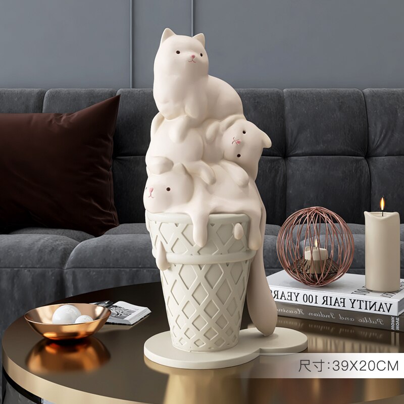 Creative Ice Cream Cat Resin Art Statue Figurine Modern Living Room Large Decorative Sculpture NordicStyle HomeDecor Accessories