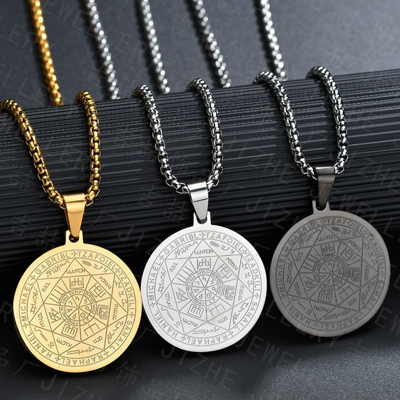 Pentagram Necklace Seven Archangel Amulet Protection Pentacle Pendant Necklaces for Women Men Trend Stainless Steel Jewelry Gift