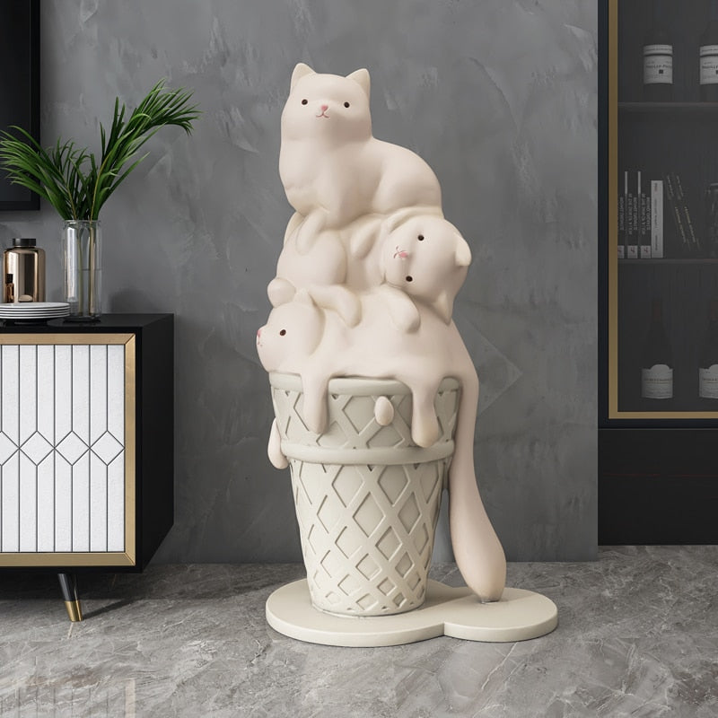 Creative Ice Cream Cat Resin Art Statue Figurine Modern Living Room Large Decorative Sculpture NordicStyle HomeDecor Accessories