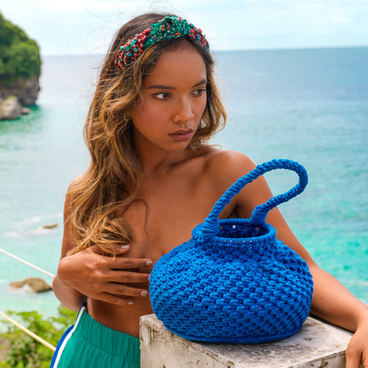 Naga Macrame Bucket Bag, in Azure Blue