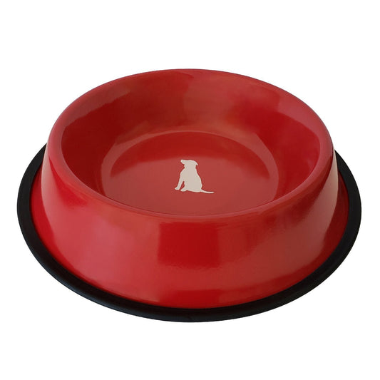 Non Skid Red Bowl With White Dog Design