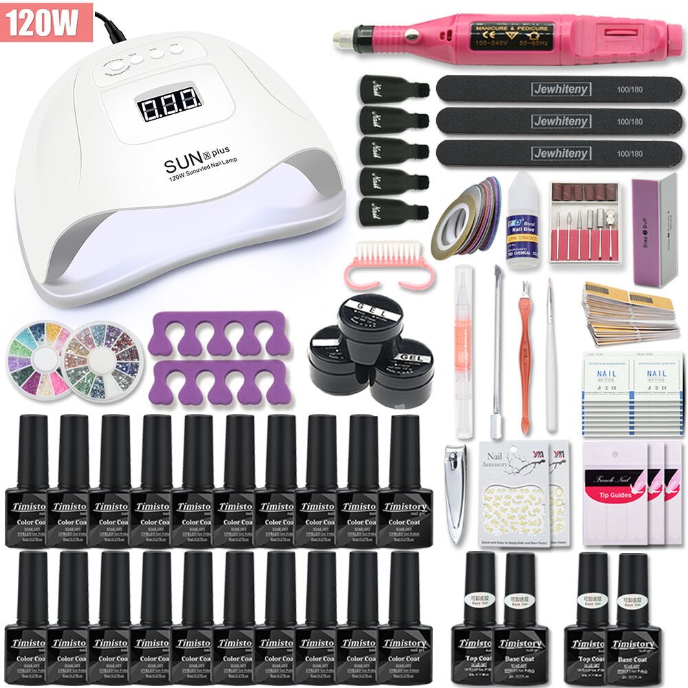 Manicure Set With 120W/80W/54W Led Nail Lamp Nail Set 35000RPM Nail drill Machine 40 Color UV Polish Gel Nail Kit Tools Set