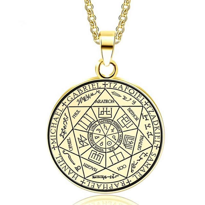 Pentagram Necklace Seven Archangel Amulet Protection Pentacle Pendant Necklaces for Women Men Trend Stainless Steel Jewelry Gift