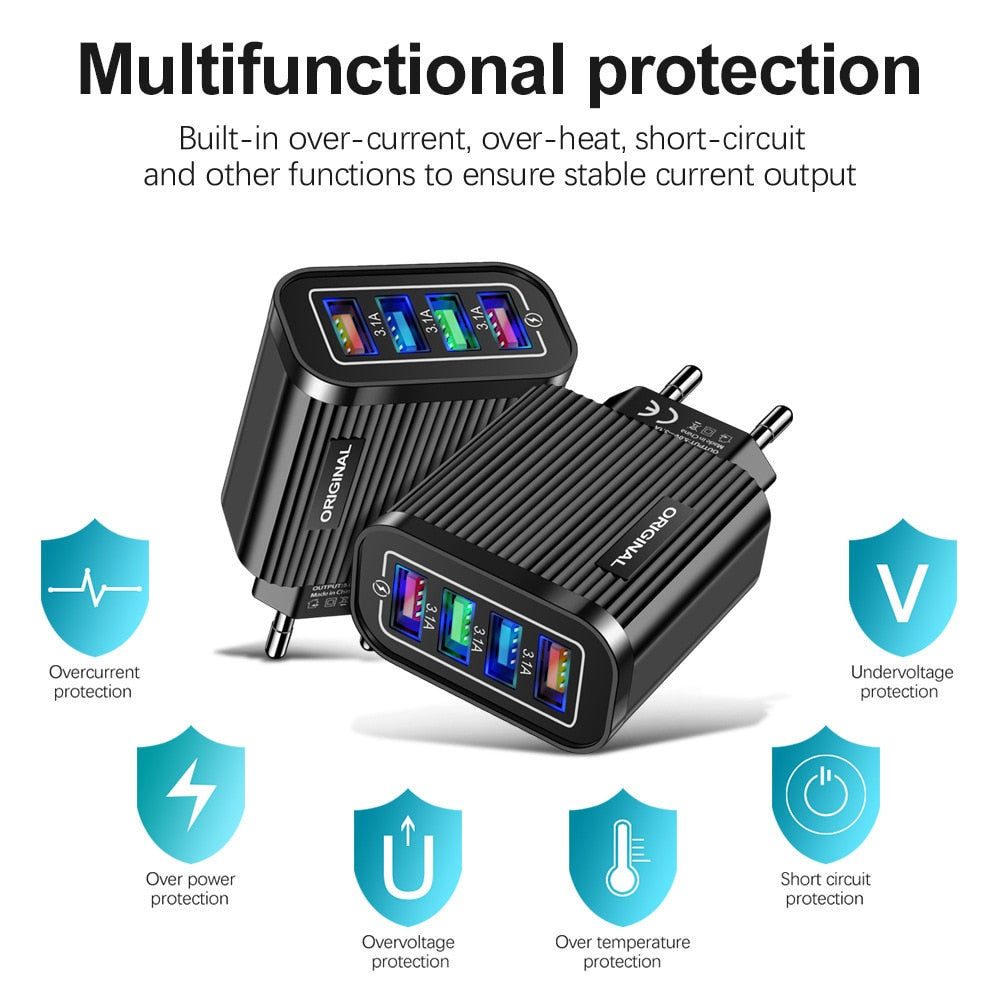 1PCS Multi-Port 4USB Mobile Phone ChargerTravel Charger Four-Port Smart Tablet Charging Head