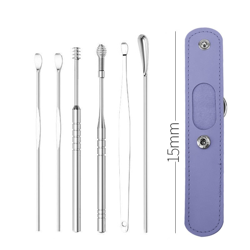 5/6 Pcs Stainless Steel Earpick Set Ear Vax Remover Double-Headed Spiral Cleaning Tools Curette Spoon Care