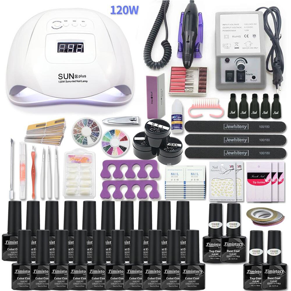 Manicure Set With 120W/80W/54W Led Nail Lamp Nail Set 35000RPM Nail drill Machine 40 Color UV Polish Gel Nail Kit Tools Set