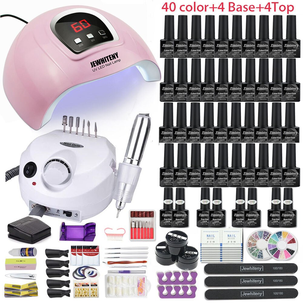 Manicure Set With 120W/80W/54W Led Nail Lamp Nail Set 35000RPM Nail drill Machine 40 Color UV Polish Gel Nail Kit Tools Set