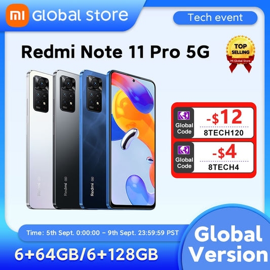 Global Version Xiaomi Redmi Note 11 Pro 5G 64/128GB Smartphone Octa Core Snapdragon 695 108MP Camera 67W Turbo Charging 5000mAh