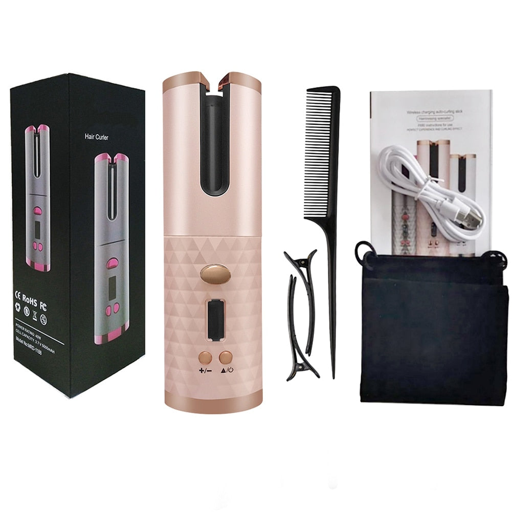 Cordless Automatic Rotating Hair Curler USB Rechargeable Curling Iron LCD Display Temperature Adjustable Hair Curler RollersTool