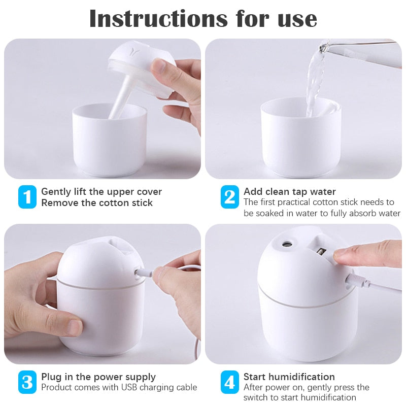 250ML Mini Ultrasonic Air Humidifier Romantic Light USB Essential Oil Diffuser Car Purifier Aroma Anion Mist Maker With LED Lamp