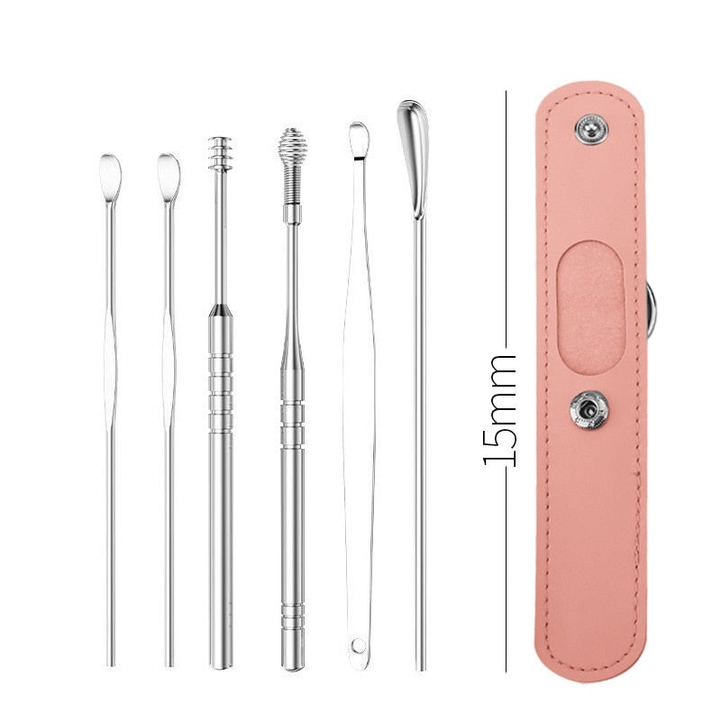 5/6 Pcs Stainless Steel Earpick Set Ear Vax Remover Double-Headed Spiral Cleaning Tools Curette Spoon Care