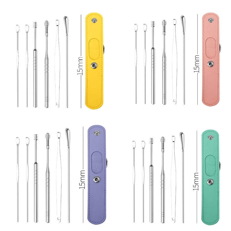 5/6 Pcs Stainless Steel Earpick Set Ear Vax Remover Double-Headed Spiral Cleaning Tools Curette Spoon Care