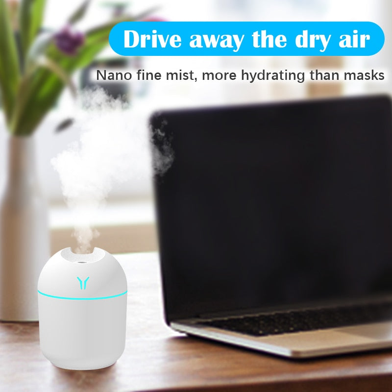 250ML Mini Ultrasonic Air Humidifier Romantic Light USB Essential Oil Diffuser Car Purifier Aroma Anion Mist Maker With LED Lamp