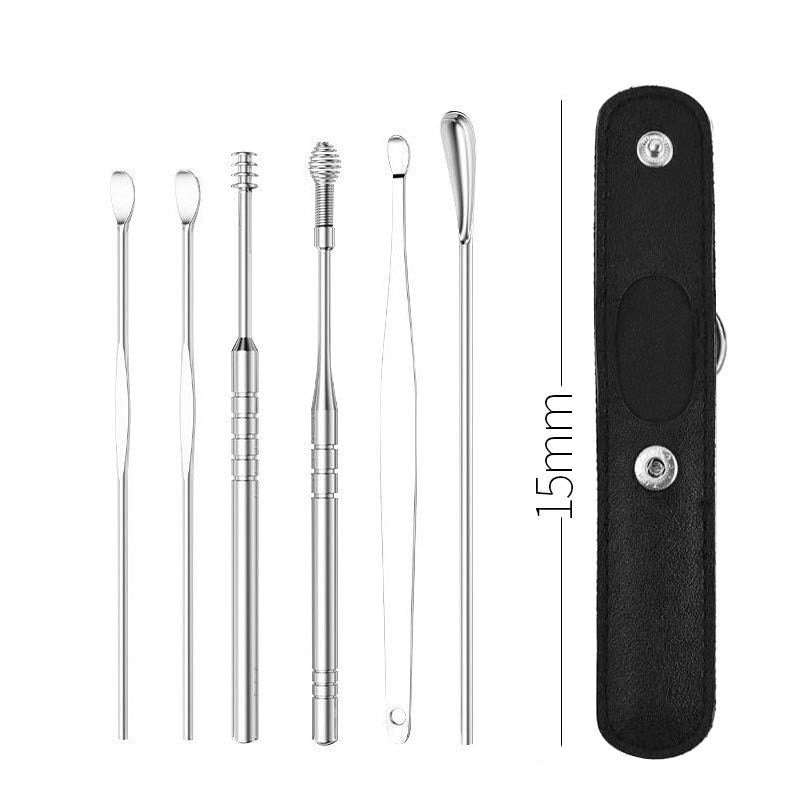 5/6 Pcs Stainless Steel Earpick Set Ear Vax Remover Double-Headed Spiral Cleaning Tools Curette Spoon Care