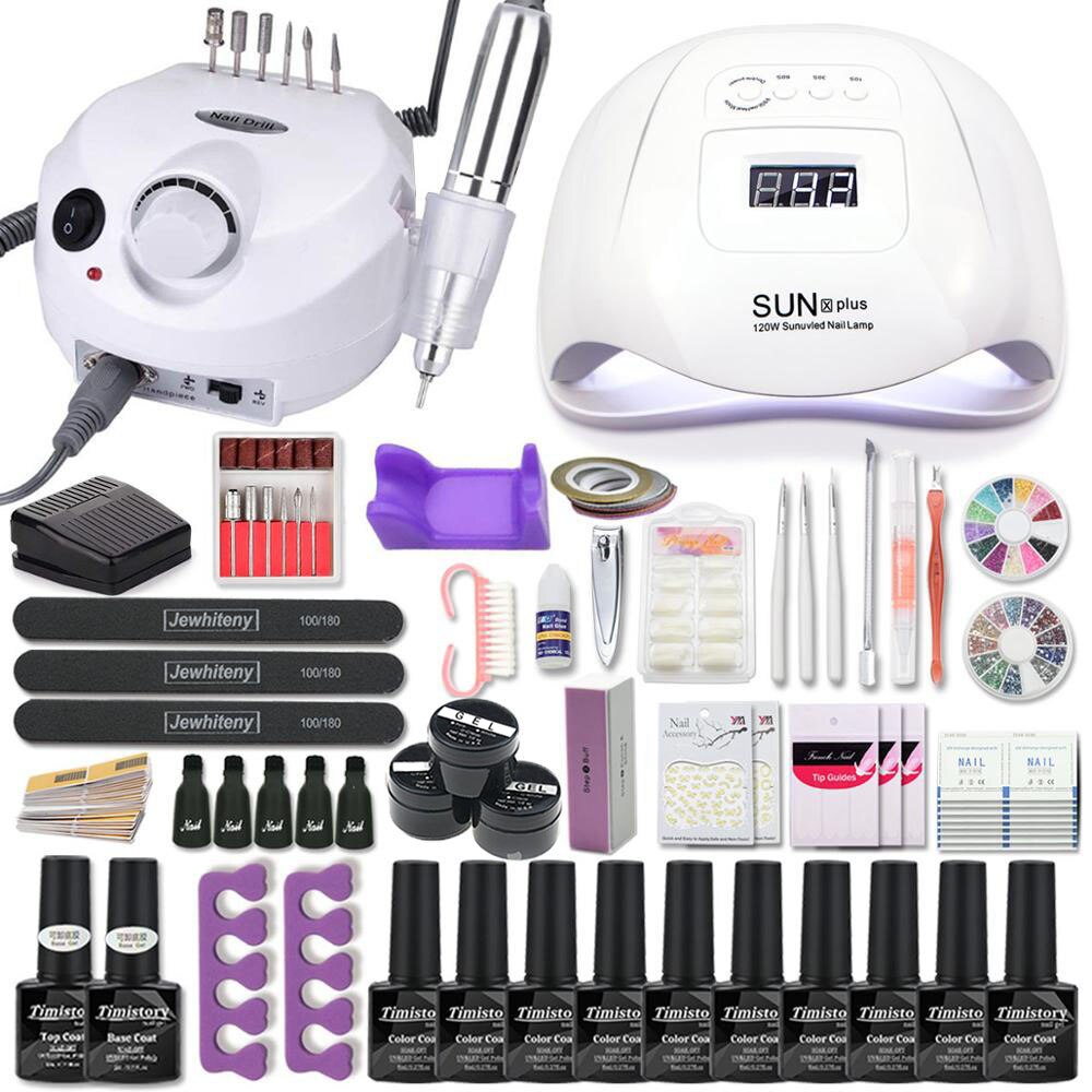 Manicure Set With 120W/80W/54W Led Nail Lamp Nail Set 35000RPM Nail drill Machine 40 Color UV Polish Gel Nail Kit Tools Set