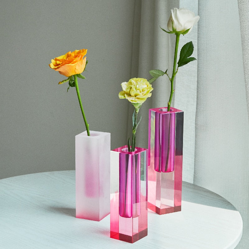 Floriddle Modern Rainbow Pillar Bud Vase Tabletop Glass Vases Luxury Decorative Acrylic Crystal Nordic Room Decoration Home