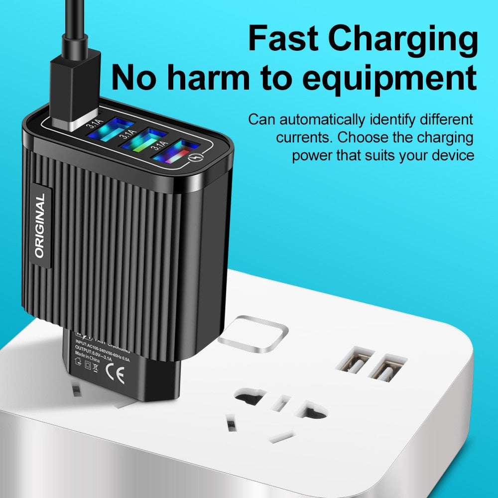 1PCS Multi-Port 4USB Mobile Phone ChargerTravel Charger Four-Port Smart Tablet Charging Head