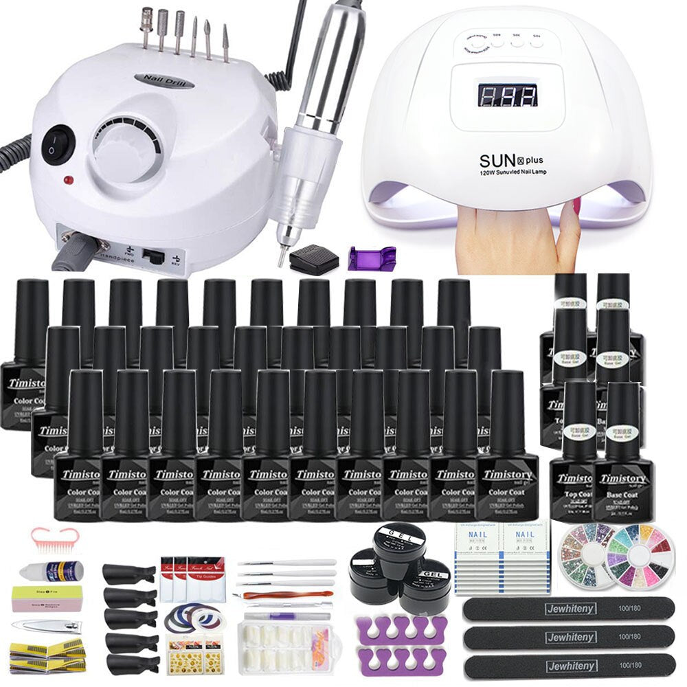 Manicure Set With 120W/80W/54W Led Nail Lamp Nail Set 35000RPM Nail drill Machine 40 Color UV Polish Gel Nail Kit Tools Set